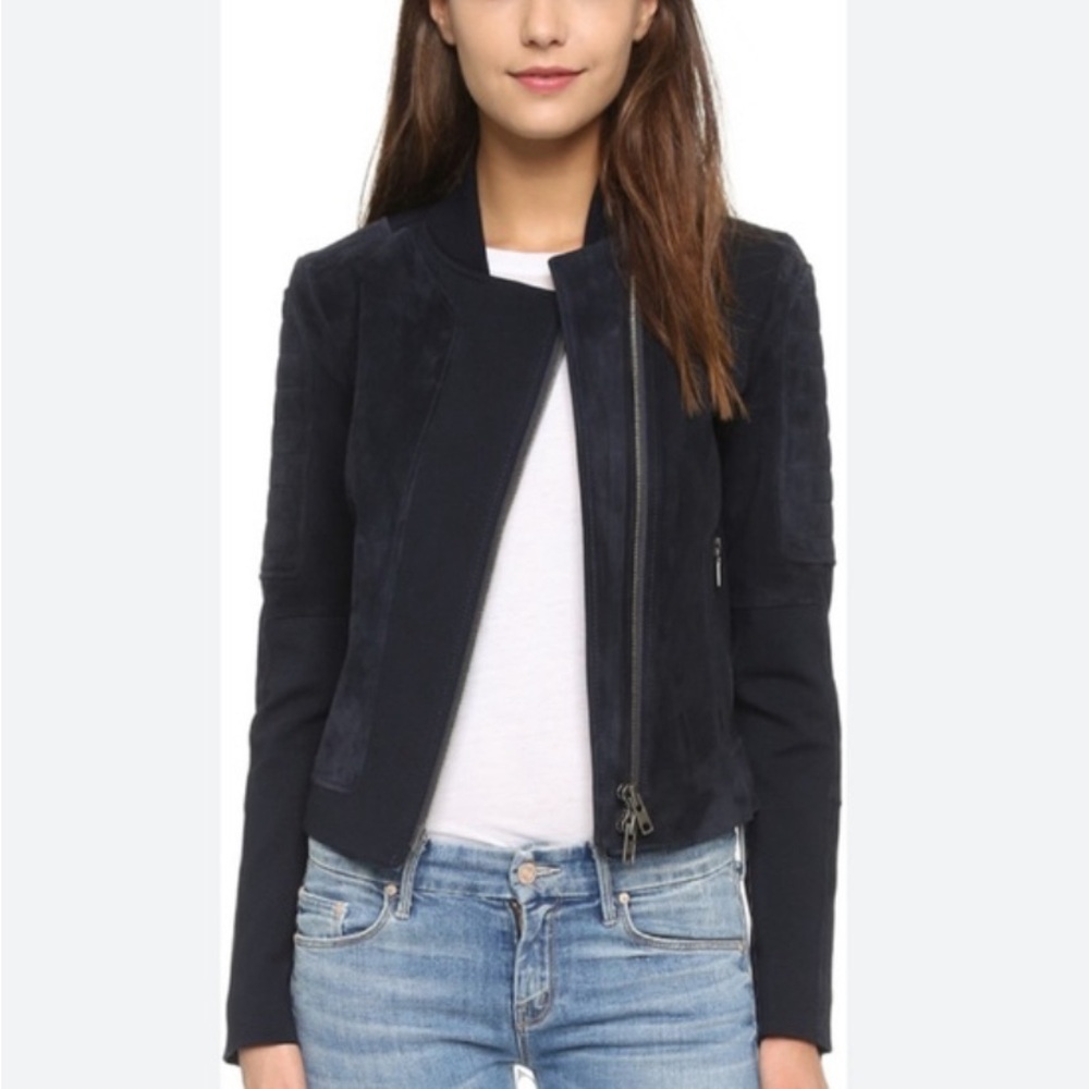 Theory Suede black moto jacket Sz M
